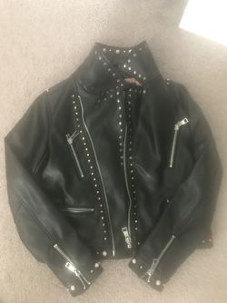 Black leather biker jacket women
