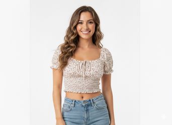 Floral Smocked Cropped Peasant Top