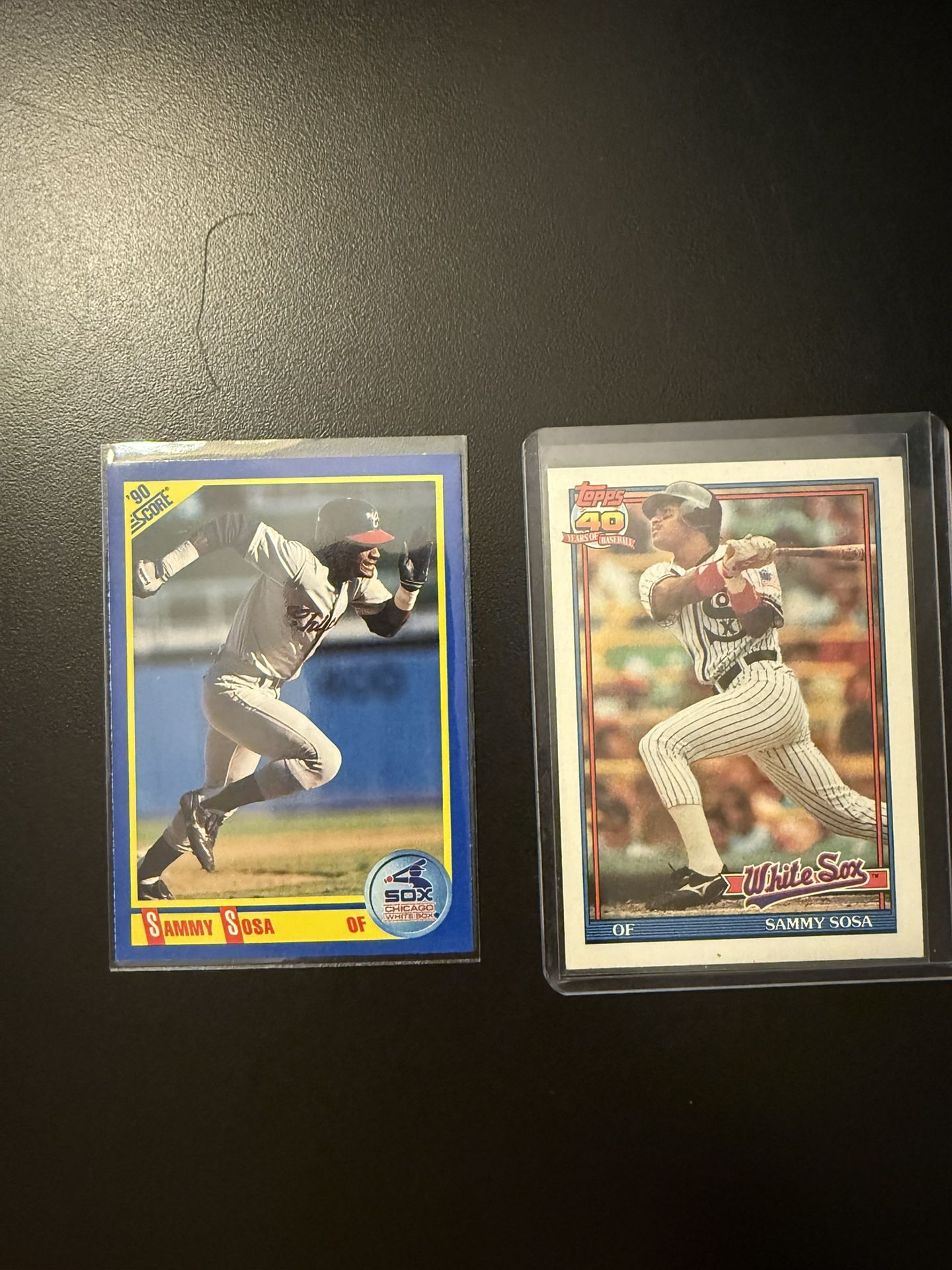 1990 Score rookie Sammy Sosa + 1991 Topps Sammy Sosa Error Card (Wrong Date Of Birth)