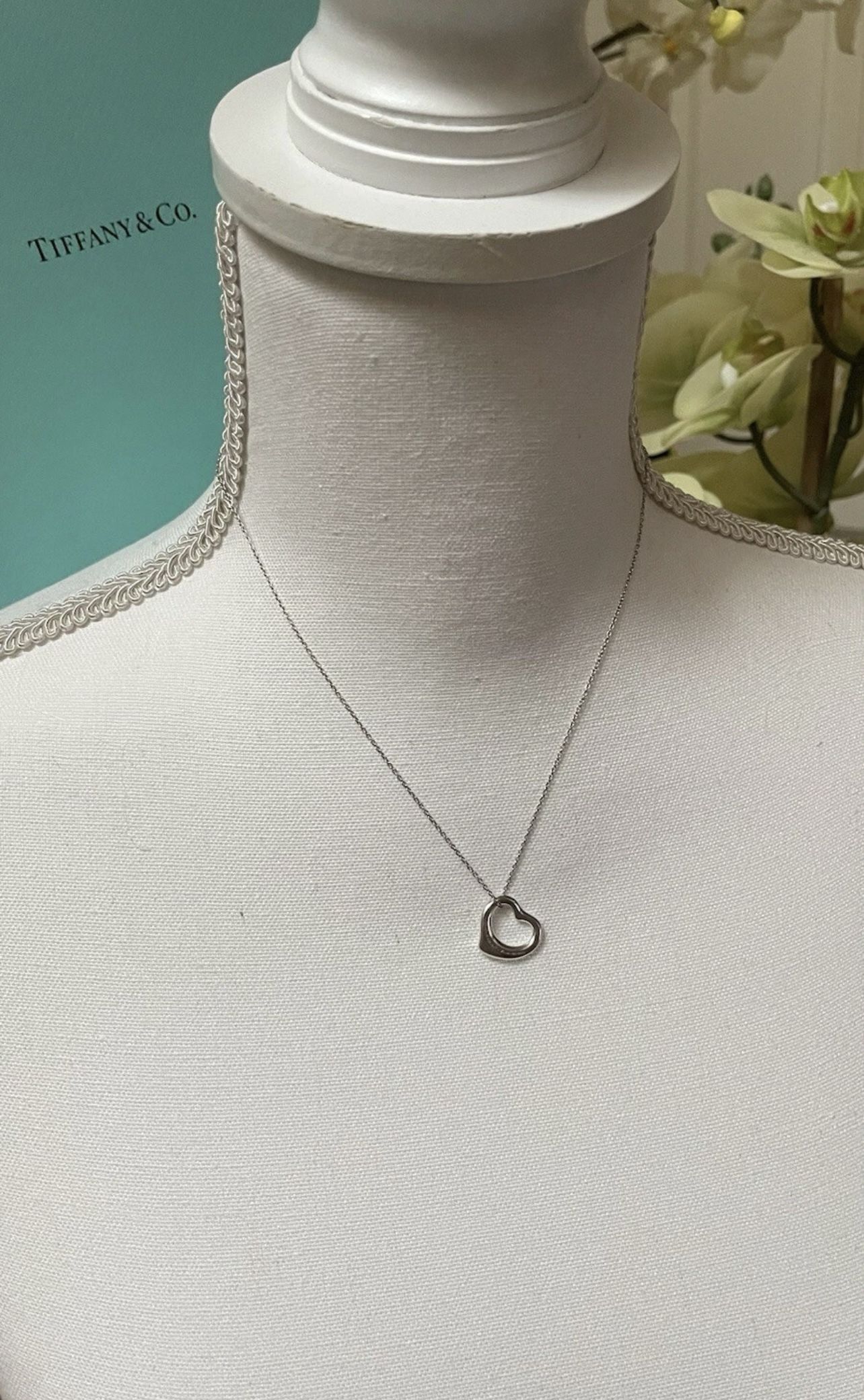 Tiffany & Co. Elsa Peretti Open Heart Pendant 16.5 inβ NEW $450