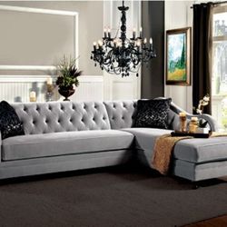 Brand New Super Plush Light Grey Sectional Sofa (Pillows Included)