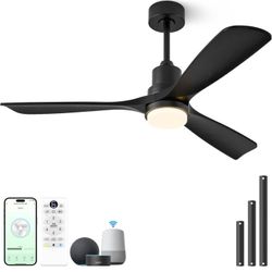 60 inch Smart Ceiling Fan with Lights,Outdoor Ceiling Fan 3 Wood Blades Works with Alexa/Gg Voice Control&App&Remote,Quiet DC Motor for Covered Patio 