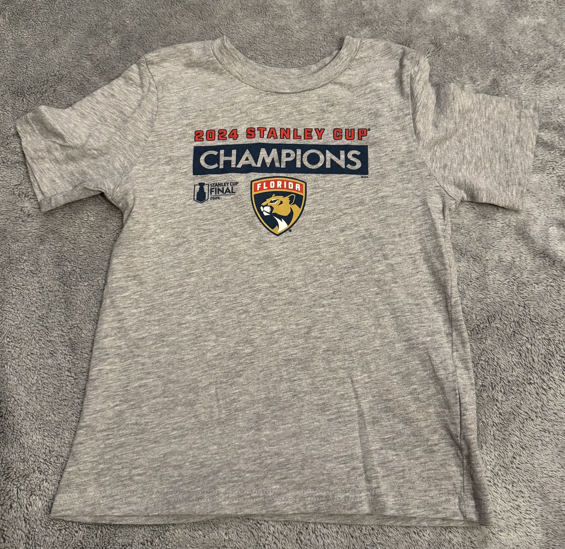 Kid M5-6 Fanatics Florida Panthers 2024 Stanley Cup Grey NHL Hockey Shirt 13x17