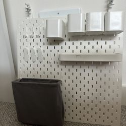 Two IKEA Pegboard With Storage Containers+Clips+Hooks
