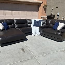 5-piece Brown Leather Sectional