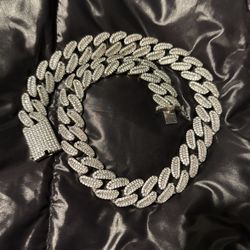 Iced Out Silver Diamond/Baguette Cuban Link Chain 