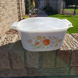 Vintage Wildflower Corning Ware Casserole Dish,  5 Liter W Plastic Lid