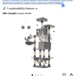 Feandrea Cat Tree, 81.1-Inch Large Cat Tower with 13 Scratching Posts, 2 Perches, 2 Caves, Basket, Hammock, Pompoms, Multi-Level Plush Cat Condo for I