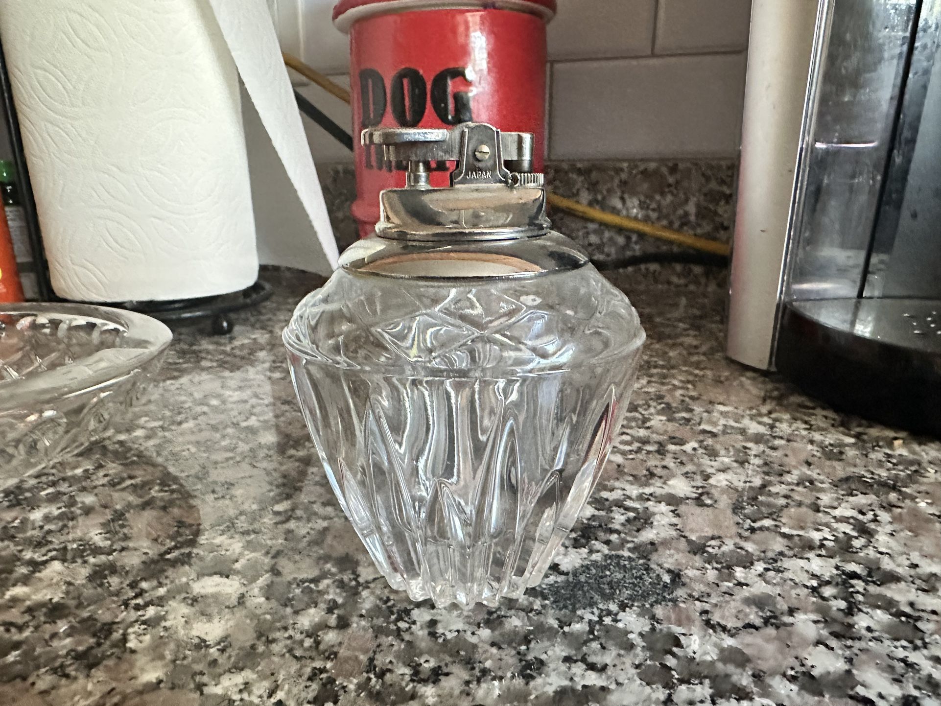 Vintage Crystal Lighter And Crystal matching Ashtray