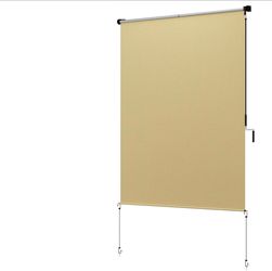 COUMAVIN OUTDOOR ROLLER SHADES EXTRA LARGE UV PROTECTION BLINDS EFFICIENT PATIO COVER BEIGE 96"W X 96"H  (8'X8' FT
