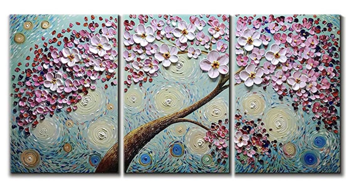 V-inspire Paintings, 24x36Inchx3 Paintings Oil Hand Painting 3D Hand-Painted On Canvas Abstract Artwork Art Wood Inside Framed Hanging Wall Decoratio