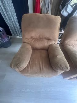 2 Tan suede like recliner rocking chairs
