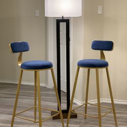 (Set of 2) round modern velvet bar stools low back