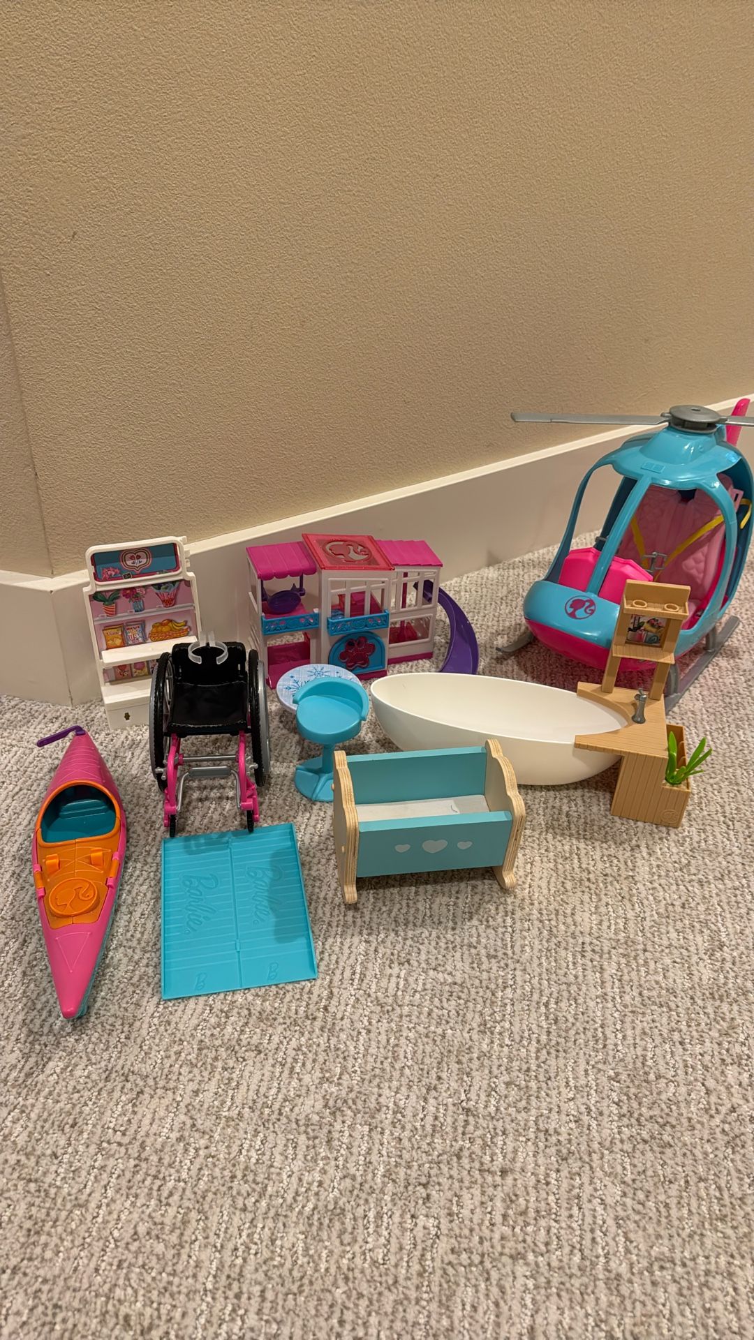 Barbie Lot Of Helicopter, Spa, Canoe And More!