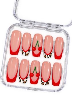 Red Cherry Handmade Long Square Press-On Nails