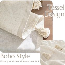 jinchan Boho Curtains 84 Inch Long 2 Panels, Linen Blend Farmhouse Drapes with Tassels for Bedroom, Light Filtering Cottage Core Curtain with Fringe, 