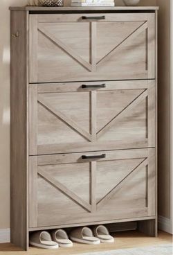 Farmhouse Shoe Cabinet with 3 Flip Drawers
