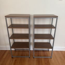 Each 43”x19”x12” - TWO (2) Metal & Wood MCM Mid Century Modern Bookcase Shelf Shelving Organizer Garage Office Storage Metal Wood 