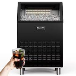 EUHOMY 22 in. 200 lbs. / 24H Full Size Cubes Undercounter/Freestanding Commercial Ice Maker in Black with Clean Cycle, Portable