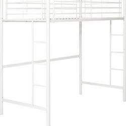 Walker Edison Timothee Urban Industrial Metal Twin over Loft Bunk Bed, Twin Size, White
