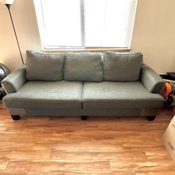 Modern Blue Gray Sofa - 100” Wide - Comfortable & Washable Cushions