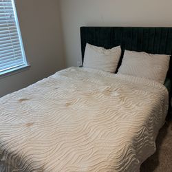 Green velvet queen bed frame 