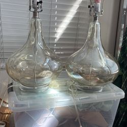 2 Beautiful Clear, Textured Lamps, Light Beige