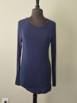 Old Navy Women Luxe Long Sleeve Crew Neck Tunic Top Solid Navy Blue Medium
