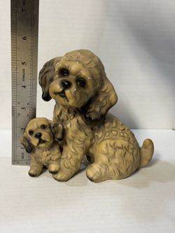 Ceramic Poodle with Puppy Figurine