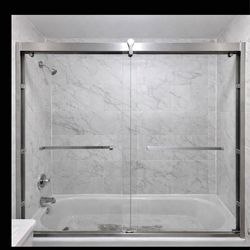60in.W x 58 in.H Double Sliding  Tub Door in Polished Chrome with 3/8 in. (10 mm) Clear