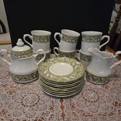 J&G MEAKIN TEA / COFFE SET. 6 Cups, 9 Saucers, Cream And Sugar