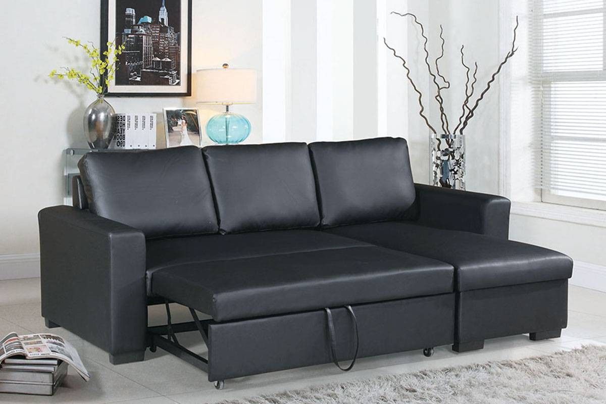 Brand New Black Leather Sectional Sofa Storage Sleeper