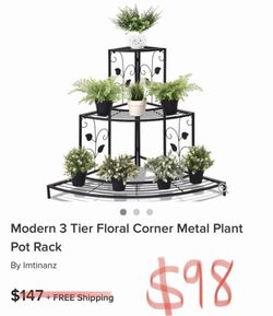 Modern 3 Tier Floral Corner Metal Plant Pot Rack