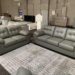 Grey Leather Sofa And Love Seat