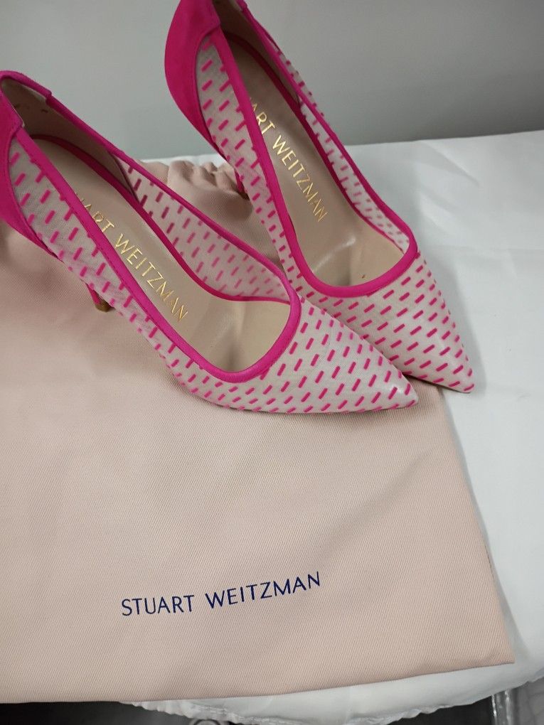 Stuart Weitzman Tasha 100 Dash Mesh Pumps in Hot Pink