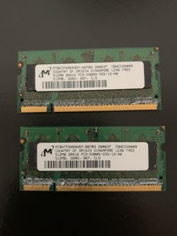 2 Used Laptop computer ram MT8HTF6464HDY-667B3 Micron 512MB PC2-5300 DDR2-667MHz non-ECC Unbuff CL5 200 pin