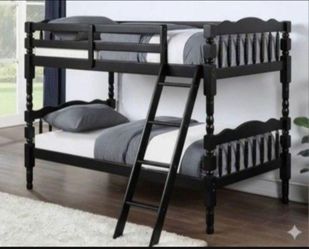 Black Wood Twin Bunk Bed with Ladder