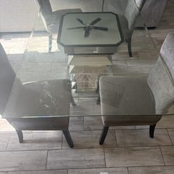Large Glass Coffee Table W/ 3 Chairs 