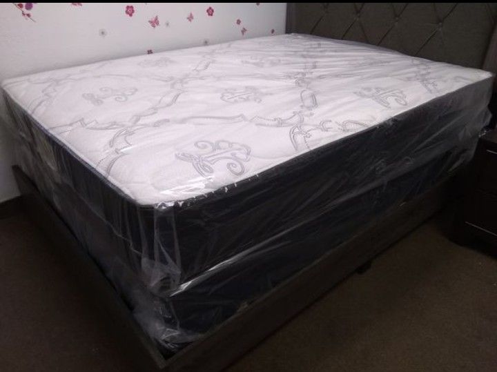 New Black Queen mattress and box spring ONLY