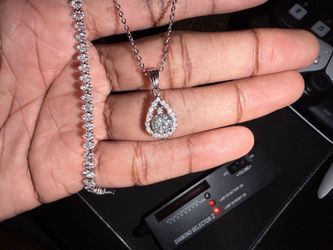 Moissanite Diamond Pendant Necklace + Bracelet Set