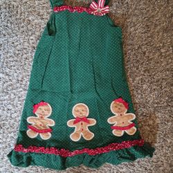 Rare Editions Green Corduroy Gingerbread Man Ribbon Applique Dress Size 6