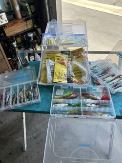 All types of rock, cod, fishing equipment, rods, reels, hooks, lures, weights, etc.