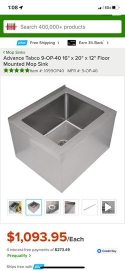Stainless Steel One Compartment Floor Mop Sink - 24" x 24" x 12"
