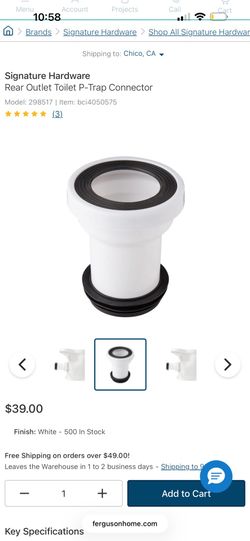 Signature Hardware Rear Outlet Toilet P-Trap Connector