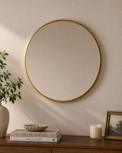 Large Heavy Gold Round Wall Mirror 30” | Modern Statement Mirror