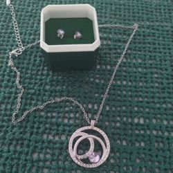 A New Set Of 20" Pendant And Matching Stud Earrings 