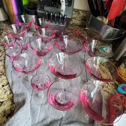Beautiful Vintage Cerise Pink Crystal Glassware 