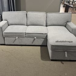 Grey Pullout Sectional W/Reversible Storage Chaise Brand New In Box 