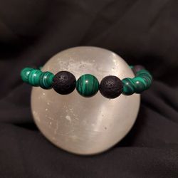 Malachite And Black Lava Rock Crystal Bracelet 