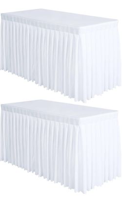 Surmente 2 Pack White Table Skirt, 14ft Polyester Tablecloth for Weddings, Banquets, or Restaurants